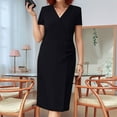 thumbnail image 2 of Ashirexll Midi Dresses for Women, Flowy Dresses for Women, Fashion Solid Color Short Sleeve V-Neck Casual Knee Length Dress, 2 of 7