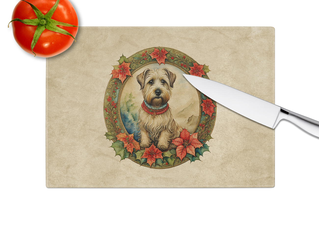 Glen of Imaal Terrier Christmas Flowers Glass Cutting Board 12 in x 15 in