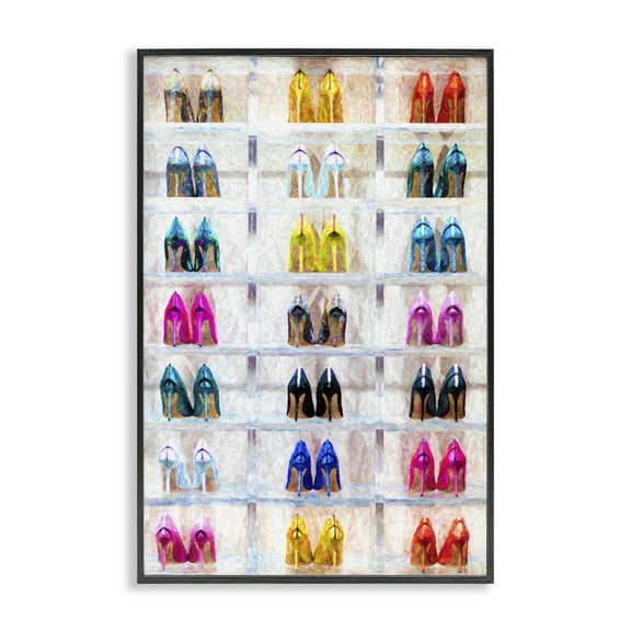 Stupell Industries Arranged High Heels Fashion Painting Black Framed Art Print Wall Art, 12 x 18
