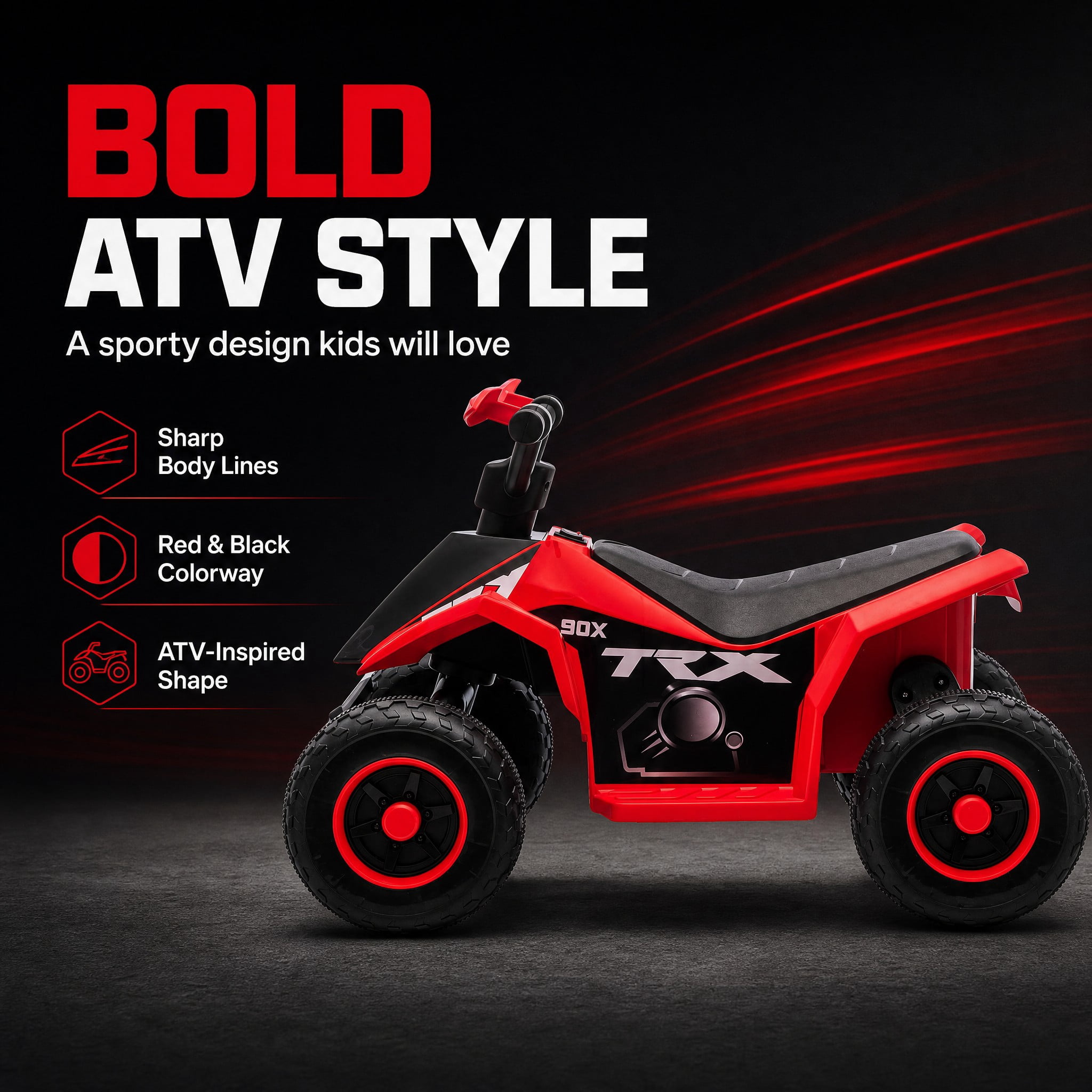 FUPOJH 6V Kids Electric Ride on Car,4 Wheeler ATV Quad for Kids 3-6,Indoor/Outdoor,Lights & Music,Red