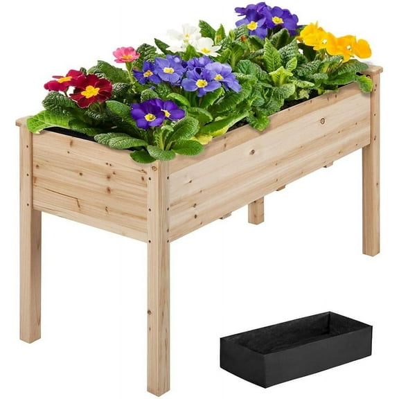 RONG-3 1pc Raised Garden Bed 48x24x30in Elevated Wooden Horticulture Planter Box with Legs Standing Growing Bed for Gardening/Backyard/Patio/Balcony
