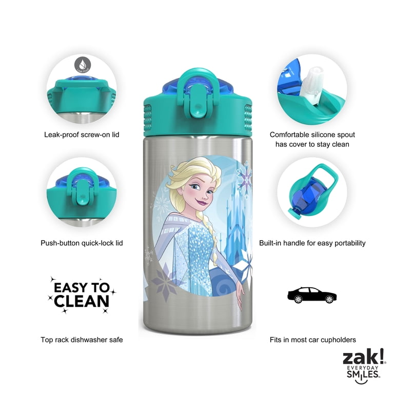 Zak Designs Disney Frozen Kids Water Bottle, 15.5 oz, Stainless Steel