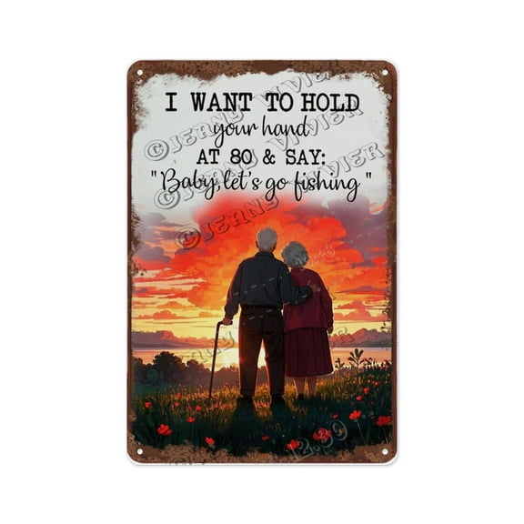 Old Couple Sunset Love Saying 8x12 Inch Metal Sign | Vintage Romantic Wall Art | Perfect Gift for Weddings, Anniversaries, or Valentine's Day