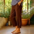 thumbnail image 4 of Women's Pants Fashion Casual Pants For Women Cotton And Linen Casual Loose Solid Color Elastic Waist Pocket Straight Leg Pants, 4 of 4
