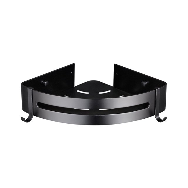 Estante de esquina para cuarto de baño, ducha, almacenamiento, soporte de pared, estante de aluminio con orificios de drenaje, triangular, negro Eigraketly HA7523-05B