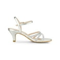 thumbnail image 3 of BLISSFUL STEP Women's Shoes Rhinestone Ankle Strap Kitten Heel Open Toe PU Buckle Sandals  Silver 7, 3 of 8