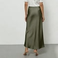 thumbnail image 4 of KDDYLITQ Womens Satin Skirts Flared Elastic Waistband Maxi Skirt Silk Fishtail Casual Skirt Elegant Fall Long Skirts Army Green M, 4 of 4
