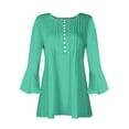 thumbnail image 4 of Mittory Tunic Tops for Women Trendy Boho Button V Neck Tshirt Soild Print Tunic Shirts 3/4 Bell Sleeve Shirts, 4 of 4