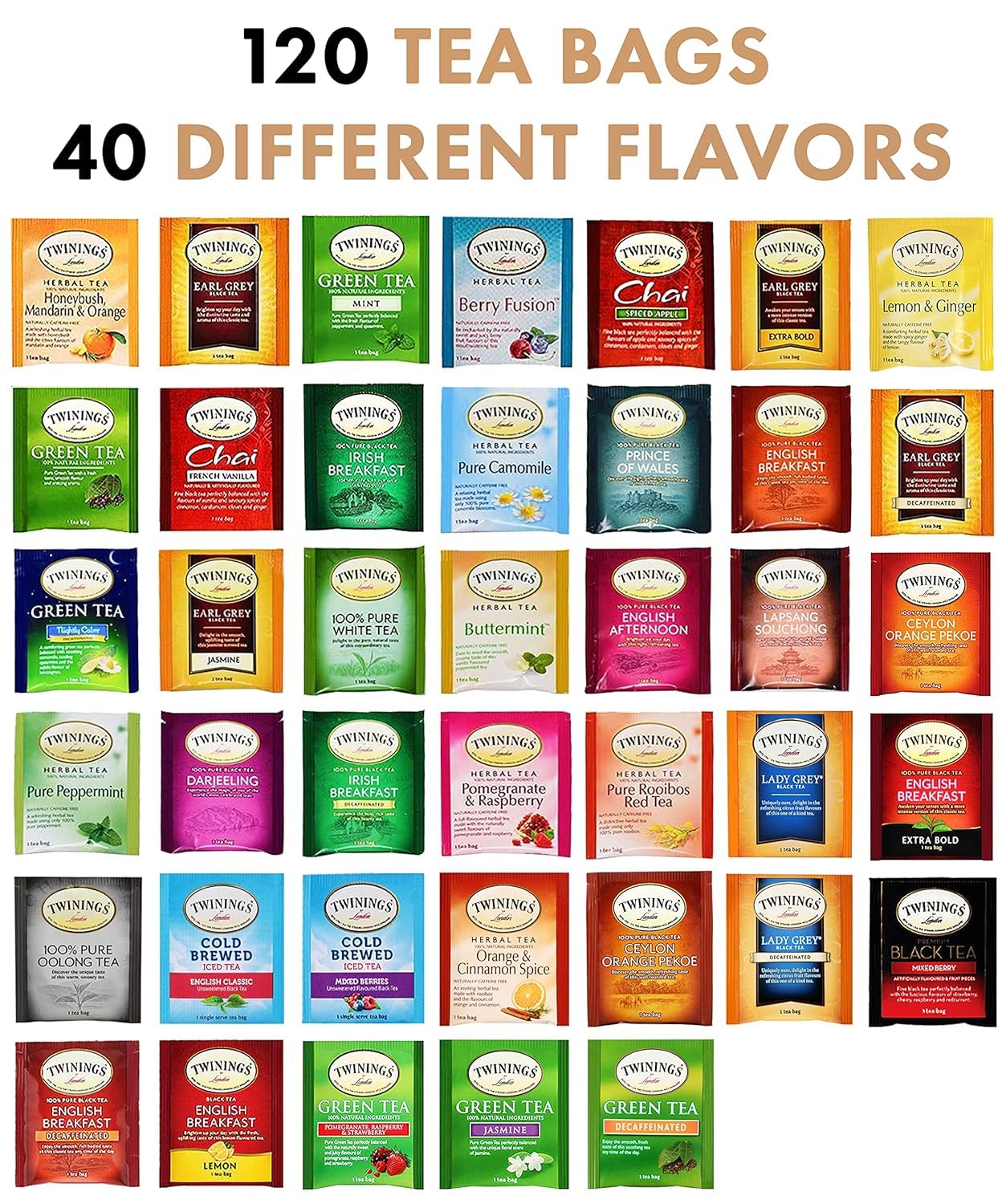 Twinings Tea Sampler Collection – 120 Tea Bags, 40 Flavors/Assorted Tea, Gift Set in Decorative Bamboo – Tea Organizer Included – Ideal for Home, Office, Family & Friends (Bamboo Box)