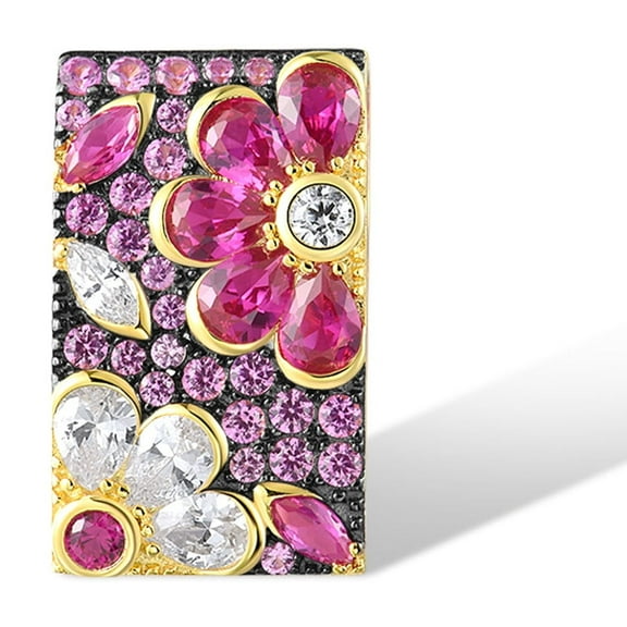 Santuzza Sterling Silver Red & White Orchid Pendant Created Ruby Cubic Zirconia Gold Plated Flower Pendant for Women