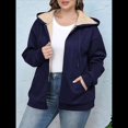 thumbnail image 4 of Sudadera con Capucha de Invierno de Larga con Cremallera para Mujer, Informal, Cálida y Acogedora, con Forro , para Otoño. Azul Marino XXL, 4 of 7