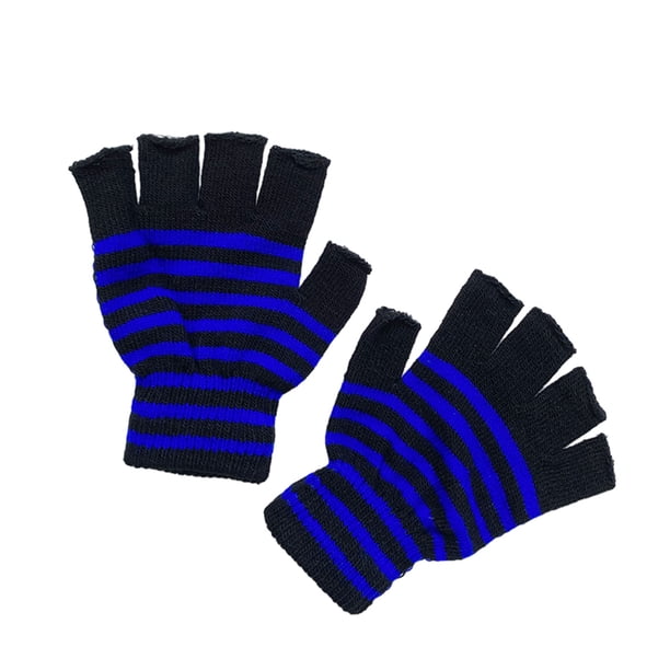 Monstrate Los guantes sin dedos a rayas de ajuste universal AcrylicFibers disfrutan de calidez y moda en guantes y mitones Azul