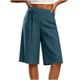 thumbnail image 5 of Taqqpue Womens Bermuda Shorts Plus Size Linen Elastic Waist Drawstring Shorts Summer Loose Fit Pants Beach Casual Trousers Knee Length Shorts for Women with Pockets, 5 of 10