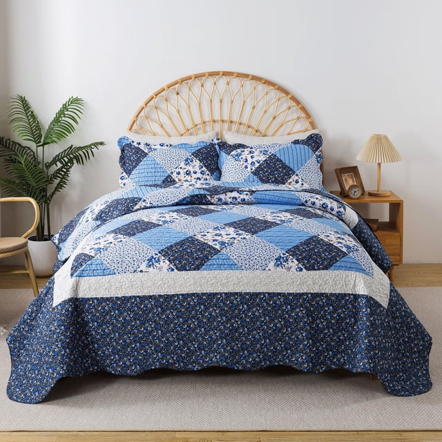 Juego de colcha HoneiLife King de 3 piezas con estampado floral de microfibra