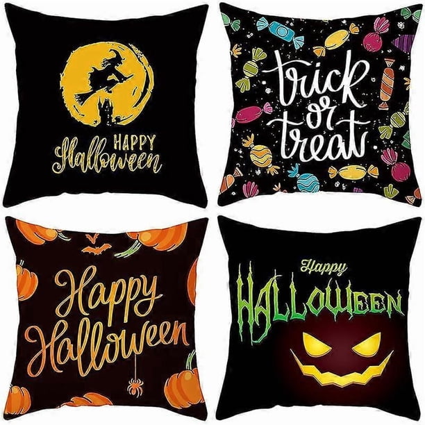 4pcs Black Halloween Pillow Cover Cushion Cover Home Gift Sofa Cushion Peach Skin Pillow Pillowcase 45*45CM (excluding pillow core)