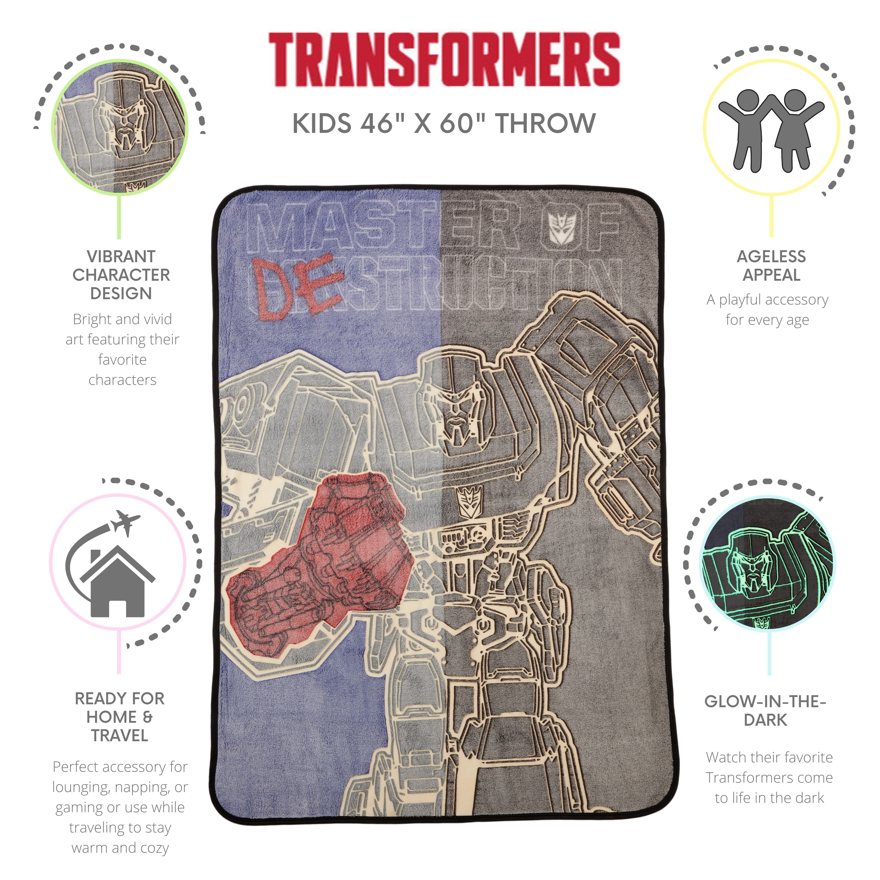 Transformers Kids Fleece Throw Blanket, 46x60, Glows-In-The-Dark