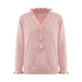 thumbnail image 4 of Vedolay Womens Fall Tops Womens Casual Long Sleeve Soft Loose Fit Cable Knit Pullover V Neck Sweater,Pink S, 4 of 5