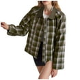 thumbnail image 2 of Womens Plaid Cropped Jackets Lightweight Zip up Casual Short Coat Fall Winter Trendy Outwear with Pockets New Light Weight Jackets Womens Khaki XXL, 2 of 5