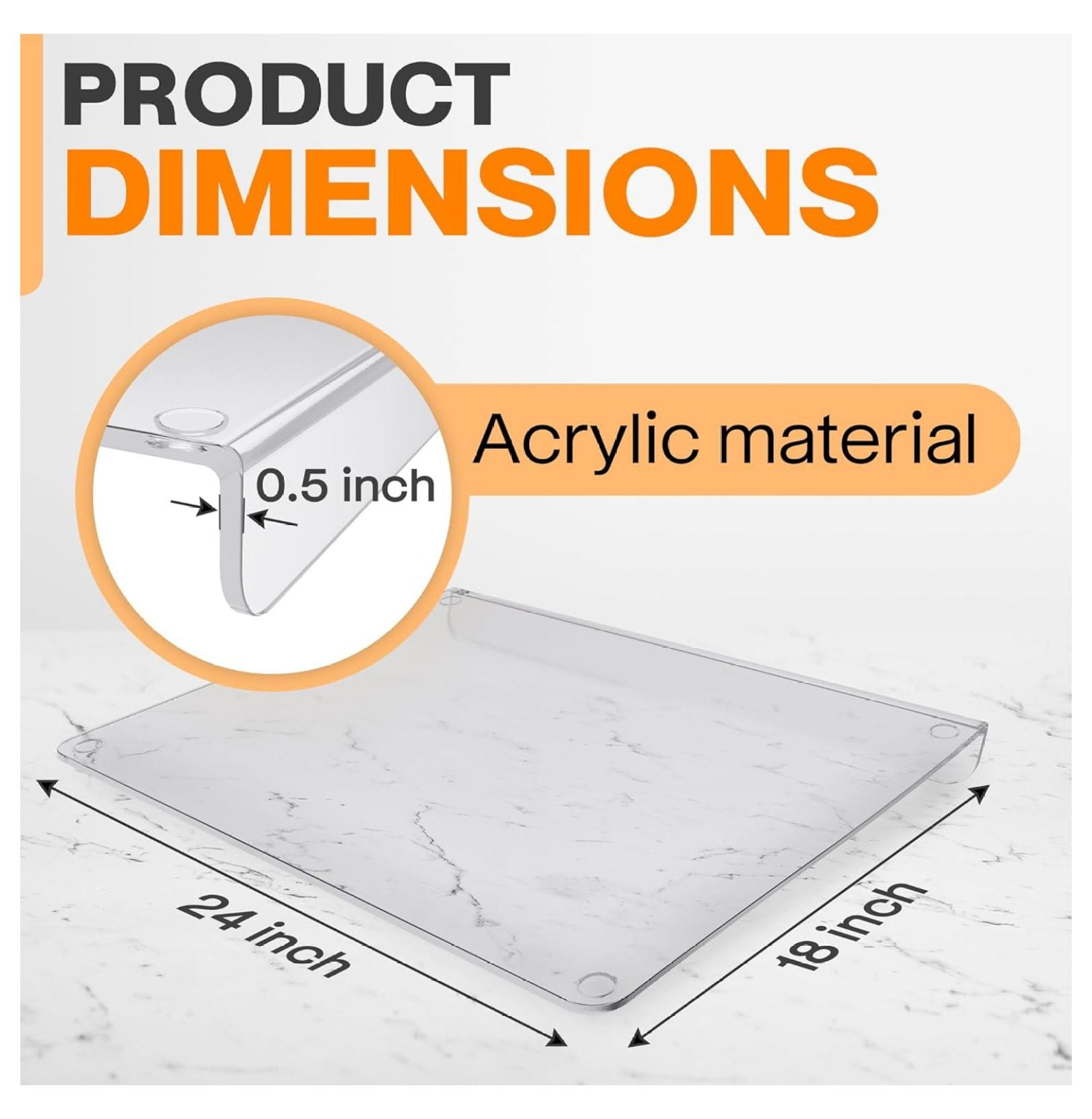 Clear Cutting Board for Countertop – 24 x 18-inch Acrylic Cutting Boards for Kitchen Counter – Food-Grade Acrylic Chopping Board with – Non-Slip Feet