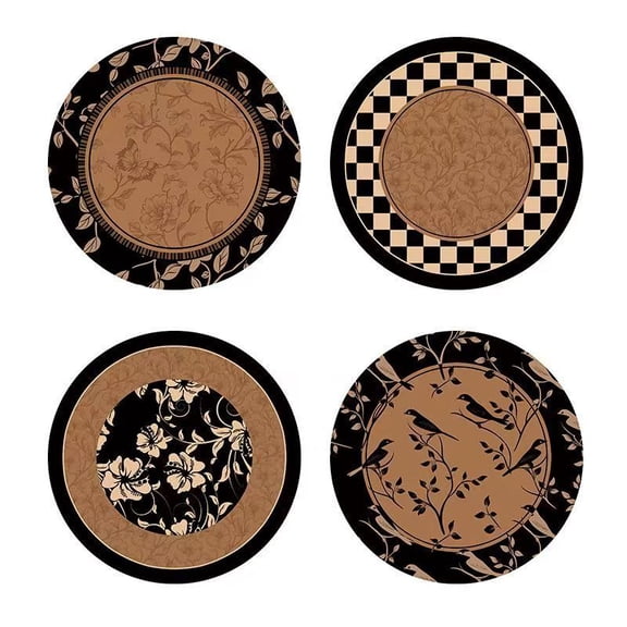Goldeer Set of 4 Retro Vintage Printed Round Table Placement, Heat Resistant Non-Slip Coasters, Decorative Anti-Scratch Hot Pads for Plates Cups Bowls, Kitchen Dining Coffee Table Protector Mats 5"
