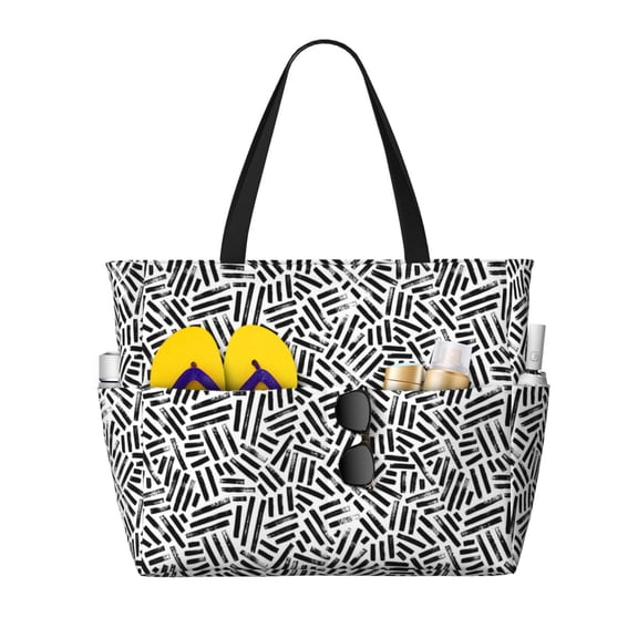 Honeii Weave Geometric for Tote Bag with Adjustable Strap,Beach Bag, Waterproof Sandproof Beach Tote Bag, Large Capacity Foldable Beach Bags