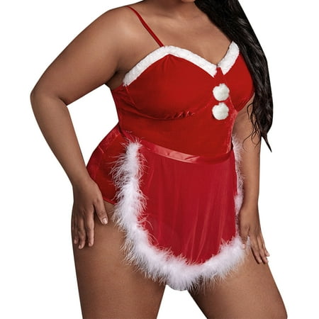 

Pedort Plus Size Lingerie Women Lingerie Deep V Lace Bodysuit Teddy Underwear(Red 3XL)