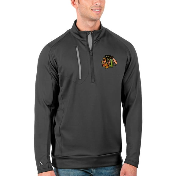 Men's Antigua Charcoal/Silver Chicago Blackhawks Generation Quarter-Zip Pullover Jacket