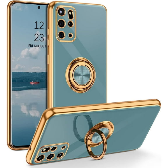 Samsung Galaxy S20 Plus Case with Ring Holder Kickstand 360 Degree Rotation Magnetic Car Finger Soft TPU Slim Cover Shockproof Protective Phone Case for Samsung S20 Plus 6.7", Gray Green