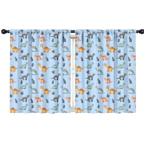 Blackout Kids Curtains,Blue Dinosaurs Leaves Pattern Childrens Insulated Curtains Set Of 2,Bedroom Essentials,Toddler Room Decor 42"x54"