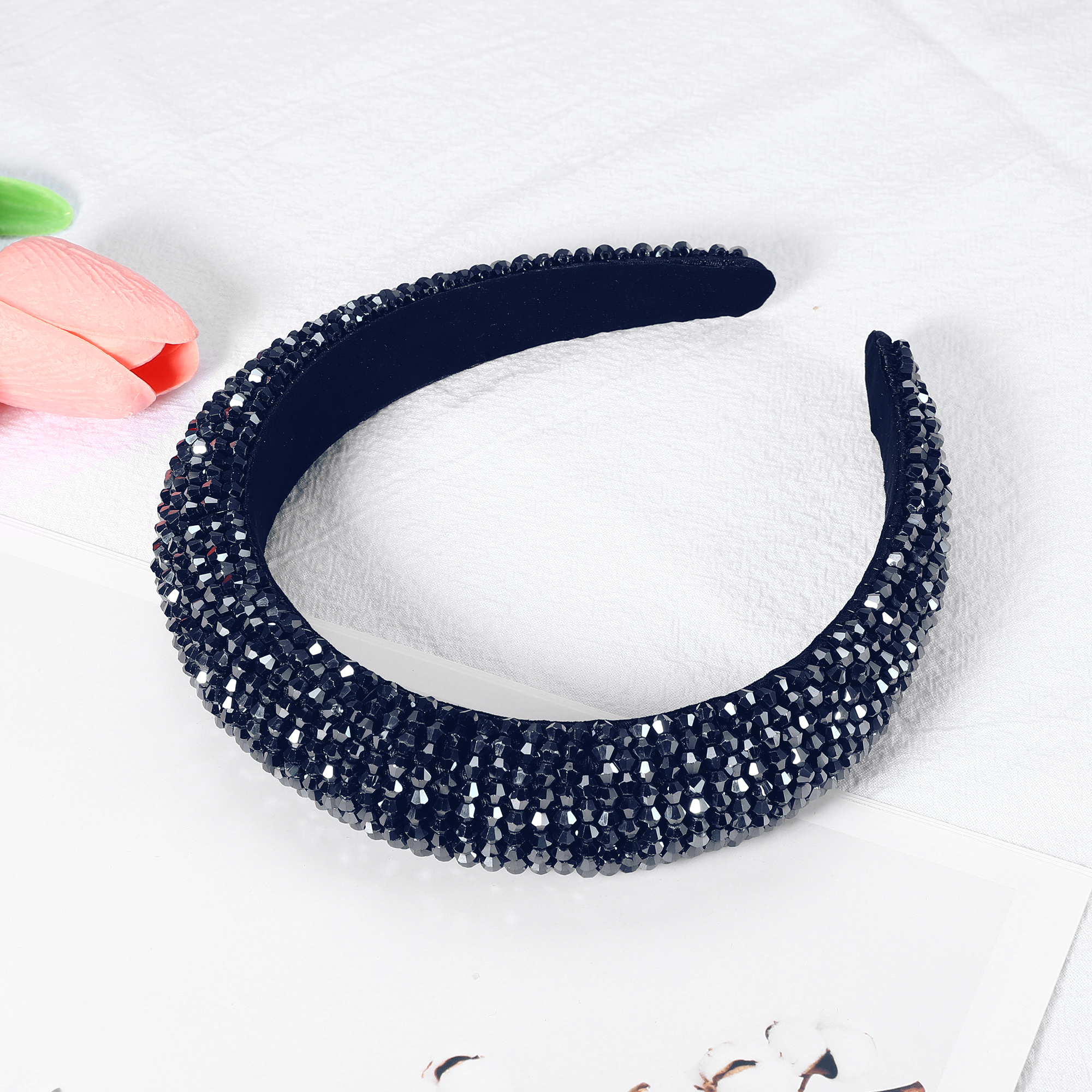 Unique Bargains Bling Padded Hairband Sparkle Faux Crystal Headbands Deep Blue