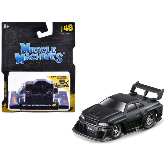 1999 Nissan Skyline GT-R (R34) #5 "Liberty Walk" Matt Black 1/64 Diecast Model Car by Muscle Machines