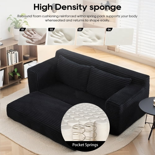 Loveseat Sofa with Memory Foam and Steel Frame, Convertible 2-in-1 Design with No Assembly for Small Spaces, Apartment, Home Office, Black