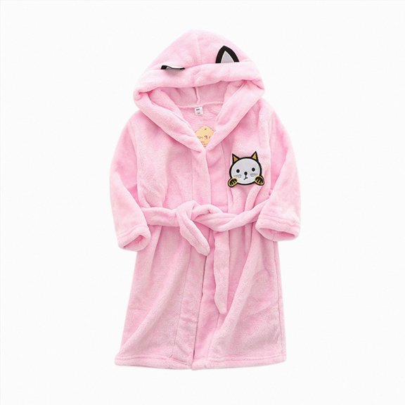 zuwimk Boys Girls Bathrobe Soft Towel Hooded Robe Kids Terry Cloth Cotton Robes(Pink,5-6 Years)