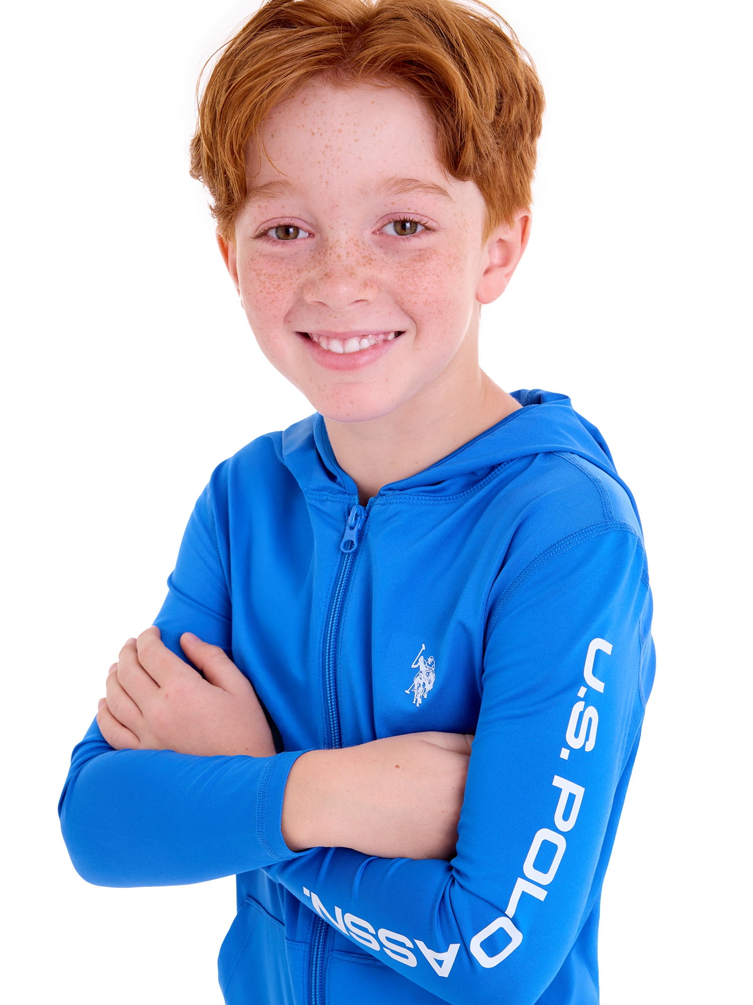 U.S. Polo Assn. Boys Long Sleeve Hooded Zip-Up Rashguard, Sizes 4-18