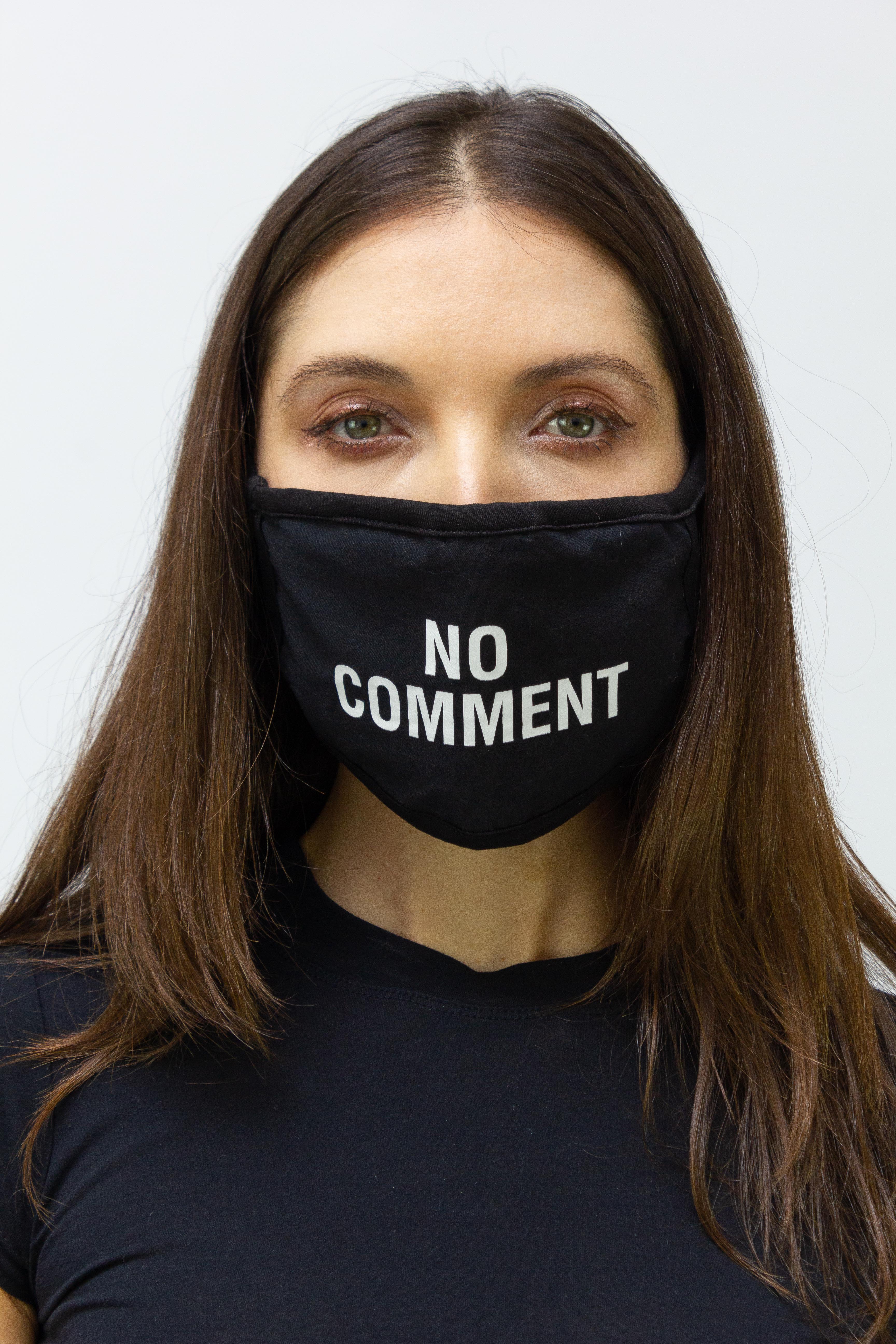 2 PACK 'NO COMMENT' FACE MASK COVERING SET- 1PC BLACK/RED AND 1PC BLACK/WHITE
