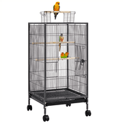 Topeakmart 40" H Wrought Iron Birdcage Open-Top Parrot Cage with Rolling Stand Black