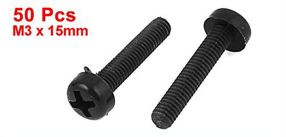 M3 x 15mm Nylon Cross Pan Head Machine Screws Black 50 PCS