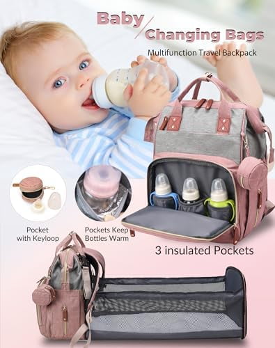 Diaper Bag with Changing Station, Waterproof 3 in 1 Diaper Backpack with Foldable Changing Pad, Baby Registry Search &Baby Shower Gifts - Newborn Essentials, Red-Green-Blue