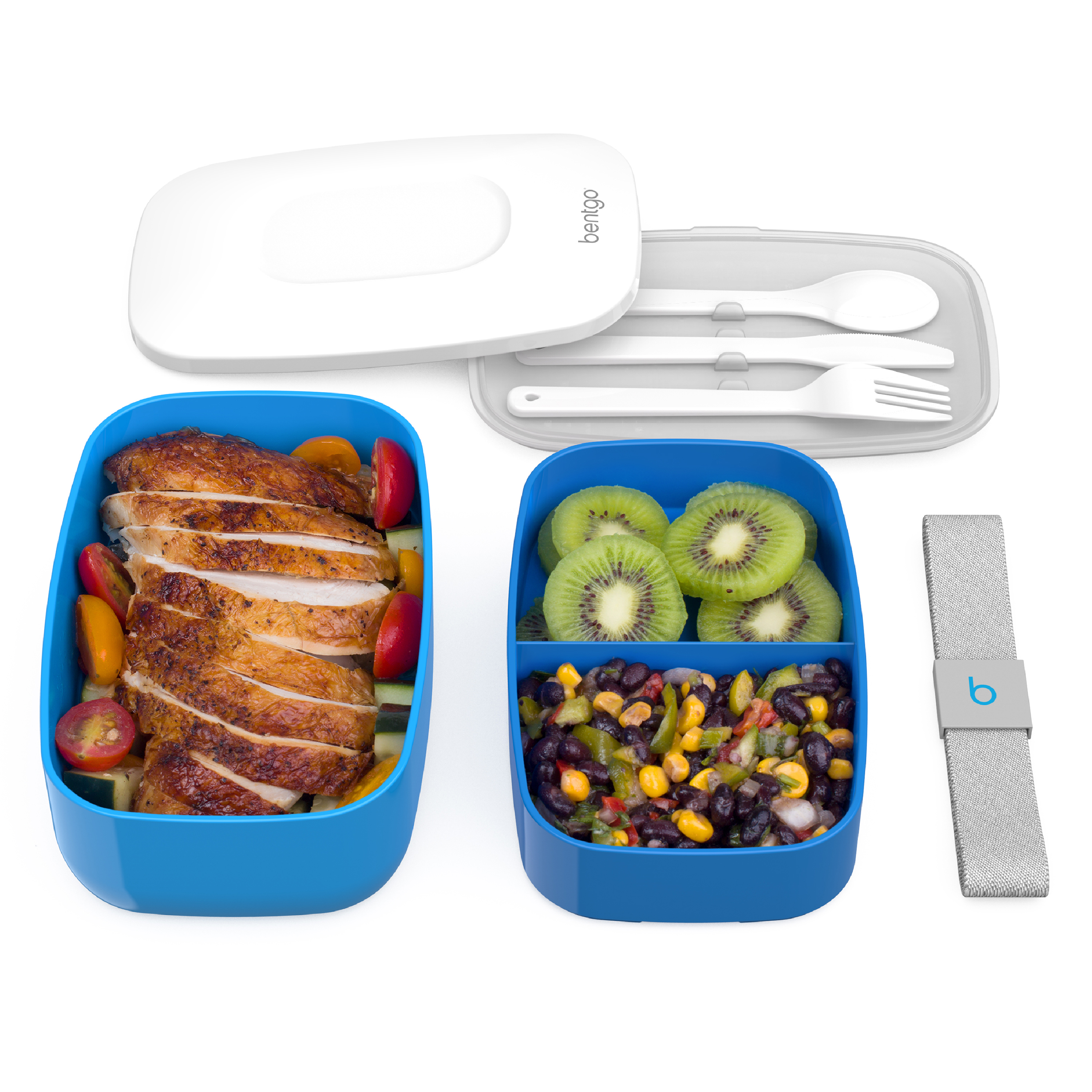 Bentgo Classic (Blue) - All-in-One Stackable Lunch Box Solution - Sleek and Modern Bento Box Design Includes 2 Stackable Containers, Built-in Plastic Silverware, and Sealing Strap - image 3 of 5