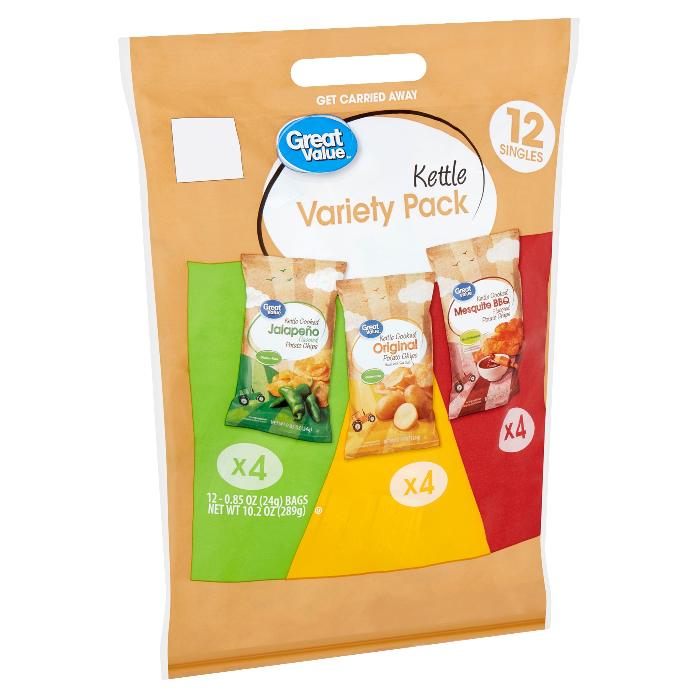 Great Value Kettle Cooked Potato Chips Variety Pack, 0.85 oz, 12 Count