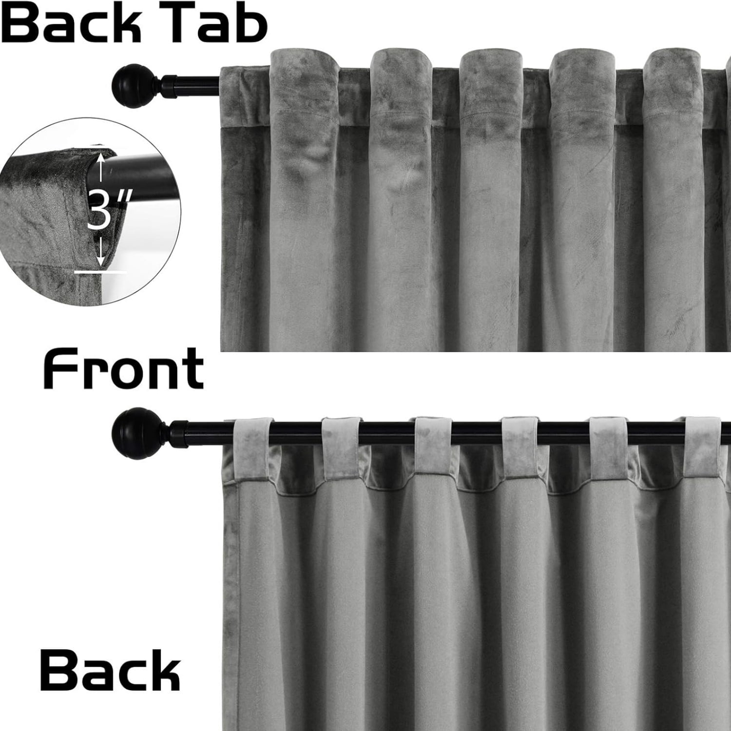 Velvet Curtains with Back Tab and Rod Pocket Soft Privacy Light Filtering Velvet Drapes for Bedroom and Living Room, Set of 2 Panels
