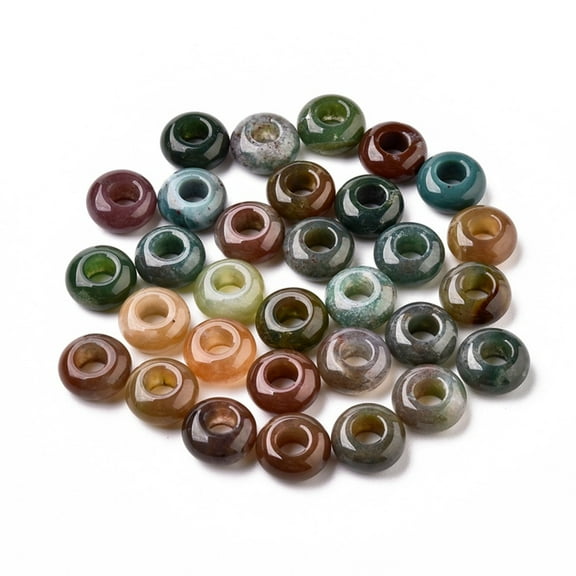 BD937 - 10 pcs Mix of Smooth Gemstone Natural Stone Round Spacer Beads - Indian Agate - 12mm - Large Hole: 5mm - Fits European Cords and Paracord!