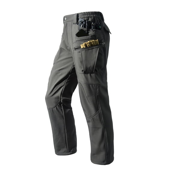 FRSASU Mens Winter Fleece Warm Cargo Pants Water Resistant Multiple Pockets Long Trousers Soft Shell Mountaineering Tactical Pants Gray