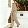 thumbnail image 5 of Evdexr Linen Sets for Women 2 Piece Sleeveless V Neck Tops Wide Leg Pants Outfit Set Boho Casual Vacation Beach Lounge Suits with Pockets Beige XL, 5 of 8