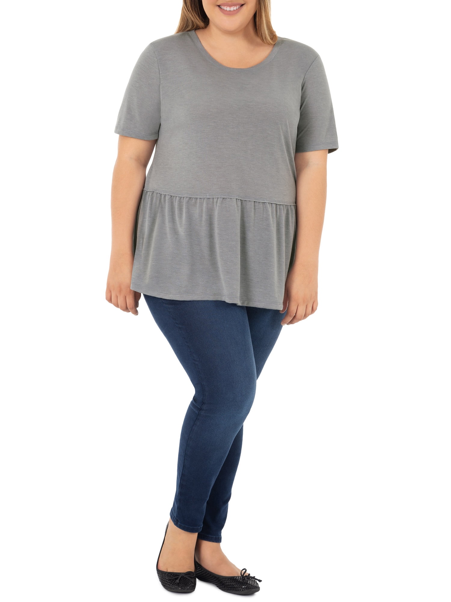 Wright's Women's Plus Size Short Sleeve Crew Neck Classic Peplum Top/Blouse, 1X-4X