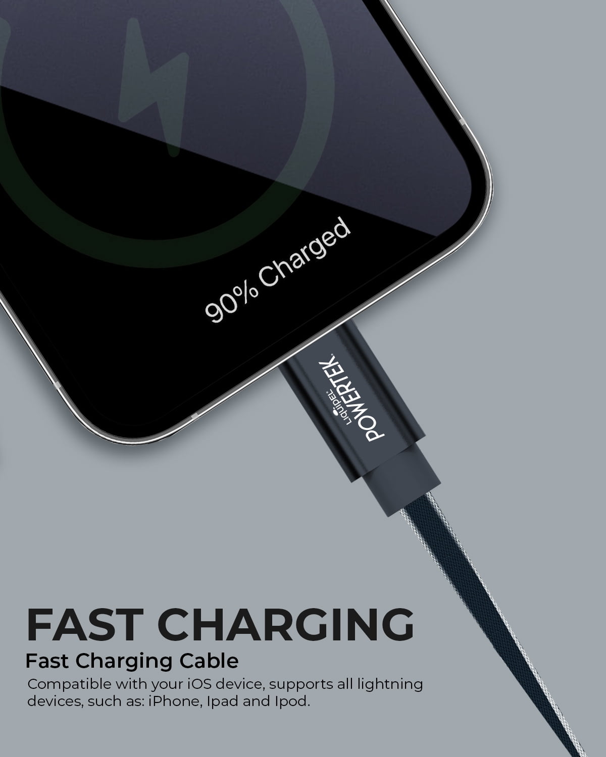 Liquipel Powertek USB C Lightning iPhone Charger Cable [MFI Certified], 6ft Fast Charging, Two Tone