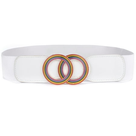 

Beltox Women’s Elastic Waist Belt w Double Rainbow Ring White 27-35
