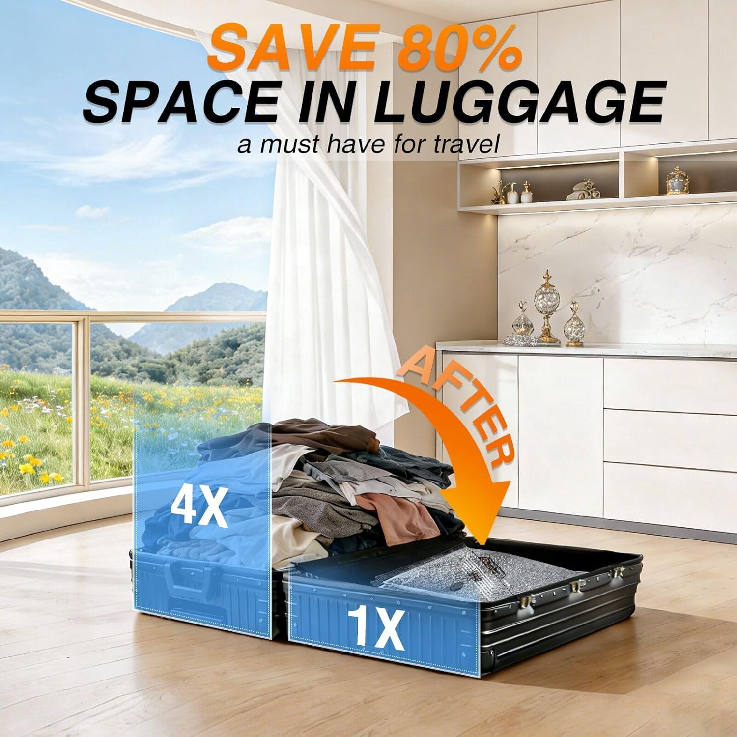 Travel Vacuum Bags with Cordless Electric Pump, 12 Pack Space Saver Storage Bags, Seal for Clothing, Compression Packing Cubes Luggage Suitcase