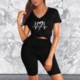 thumbnail image 3 of MKLEKYY Jeans pour Femmes Ensemble Deux Pièces pour Femmes Manches Courtes Col en V Ensemble Shorts Pantalon Kakai, 3 of 5
