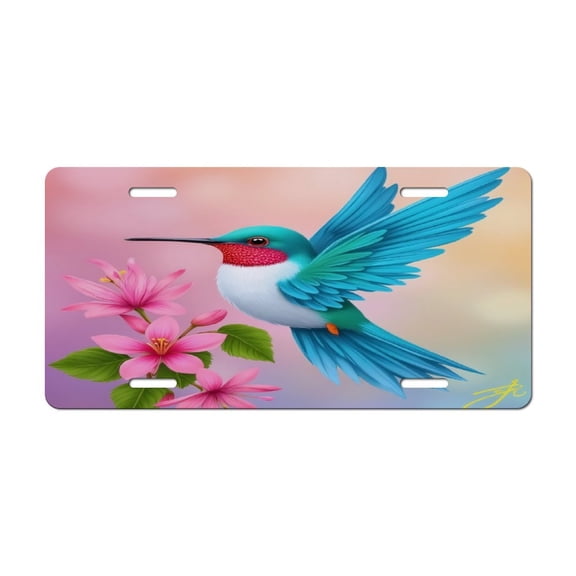 Hummingbird Floral Artwork Car Decorative Front License Plate,Vanity Tag,Metal Car Plate,Aluminum Novelty License Plate for Men/Women Car,6 X 12 Inch